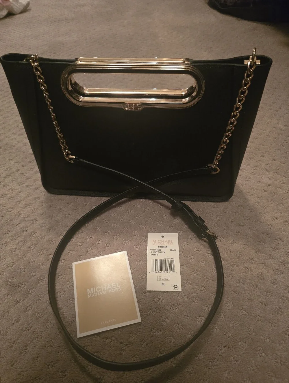 Michael Kors Black Chelsea Clutch with Gold Accent Handle
